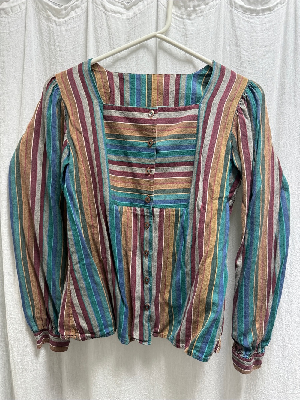 Vintage Striped Multicolor Button-Front Women's Top